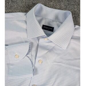 Proper Cloth Dress Shirt Mens 16.7 33.5 Light Blue Non-Iron Stretch Small Check